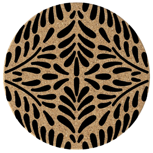 Thirstystone Black Floral 8-Pack Thick Natural Cork Coasters Manufactured in The USA Eco-Friendly Absorbent Durable