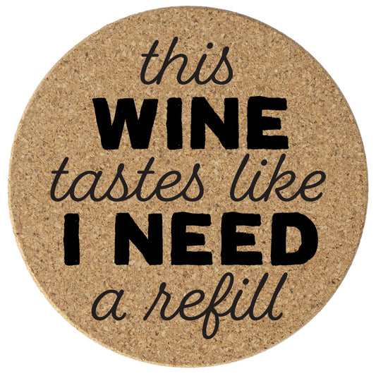 Thirstystone Need a Refill 8-Pack Thick Natural Cork Coasters Manufactured in The USA Eco-Friendly Absorbent Durable