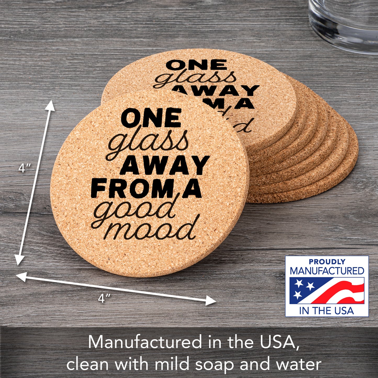 Thirstystone One Glass Away 8-Pack Thick Natural Cork Coasters Manufactured in The USA Eco-Friendly Absorbent Durable