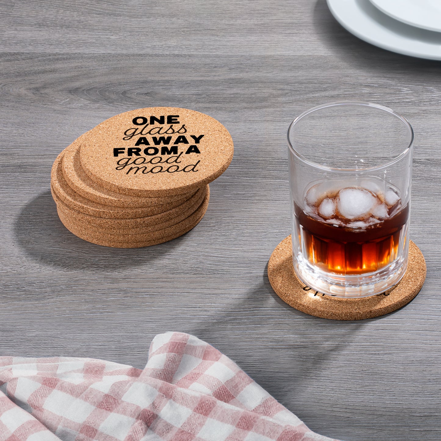 Thirstystone One Glass Away 8-Pack Thick Natural Cork Coasters Manufactured in The USA Eco-Friendly Absorbent Durable