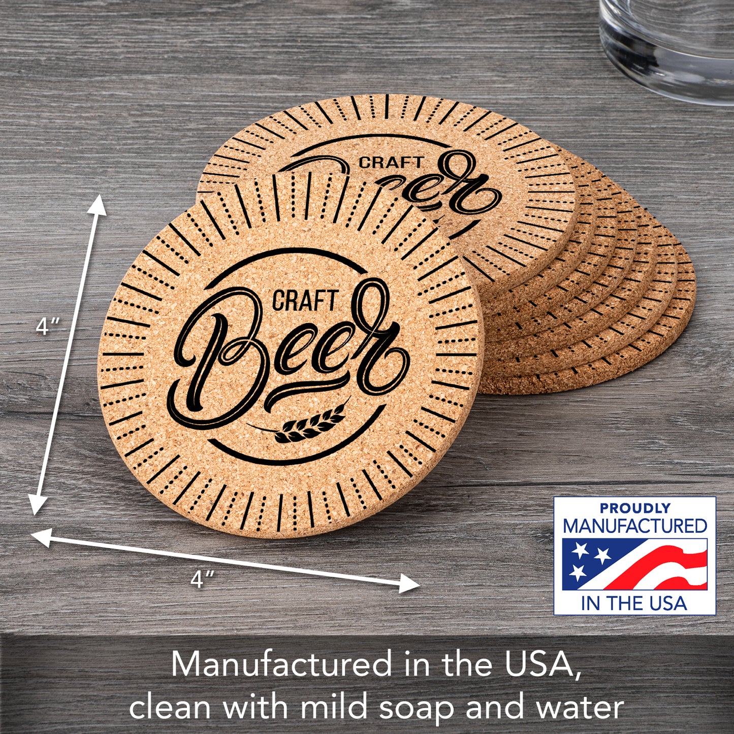Thirstystone Craft Beer 8-Pack Thick Natural Cork Coasters Manufactured in The USA Eco-Friendly Absorbent Durable