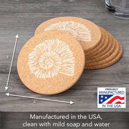 Thirstystone Seashells 8-Pack Thick Natural Cork Coasters Manufactured in The USA Eco-Friendly Absorbent Durable
