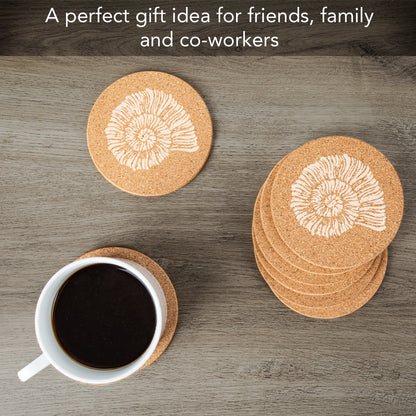 Thirstystone Seashells 8-Pack Thick Natural Cork Coasters Manufactured in The USA Eco-Friendly Absorbent Durable