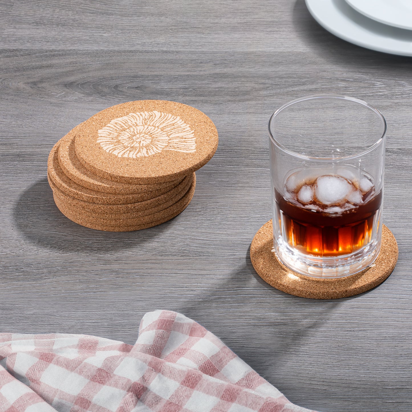 Thirstystone Seashells 8-Pack Thick Natural Cork Coasters Manufactured in The USA Eco-Friendly Absorbent Durable