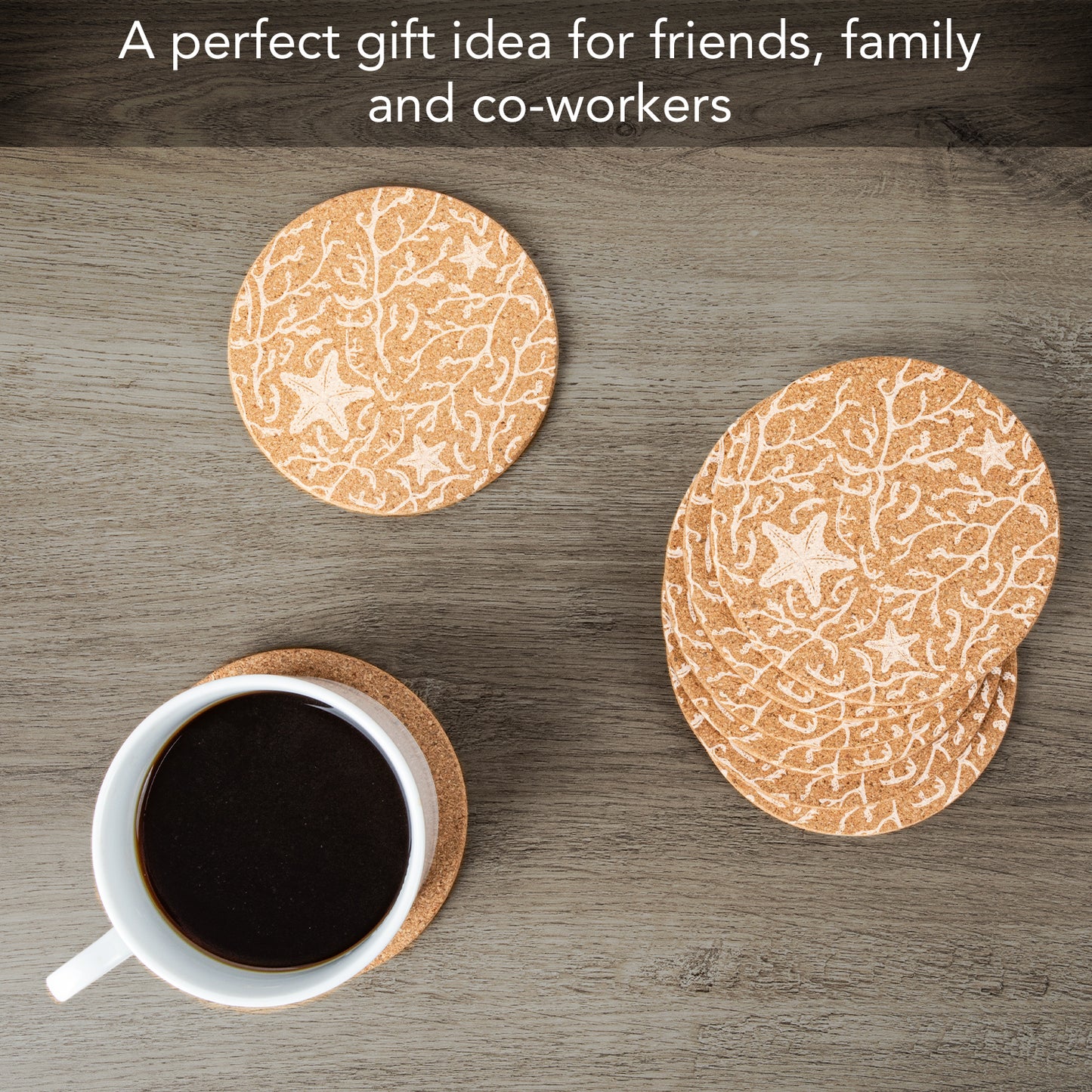 Thirstystone Starfish 8-Pack Thick Natural Cork Coasters Manufactured in The USA Eco-Friendly Absorbent Durable
