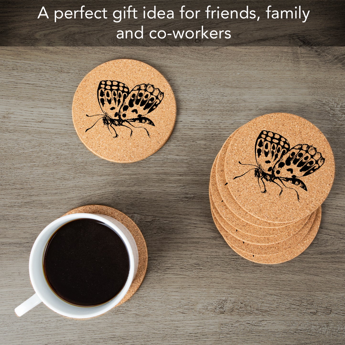 Thirstystone Butterfly 8-Pack Thick Natural Cork Coasters Manufactured in The USA Eco-Friendly Absorbent Durable