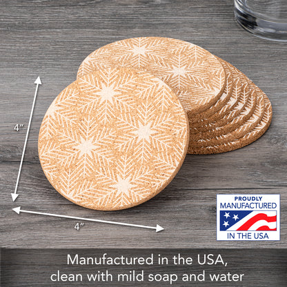 Thirstystone Snowflakes 8-Pack Thick Natural Cork Coasters Manufactured in The USA Eco-Friendly Absorbent Durable
