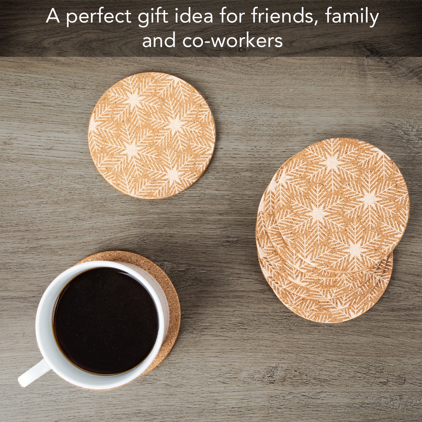Thirstystone Snowflakes 8-Pack Thick Natural Cork Coasters Manufactured in The USA Eco-Friendly Absorbent Durable