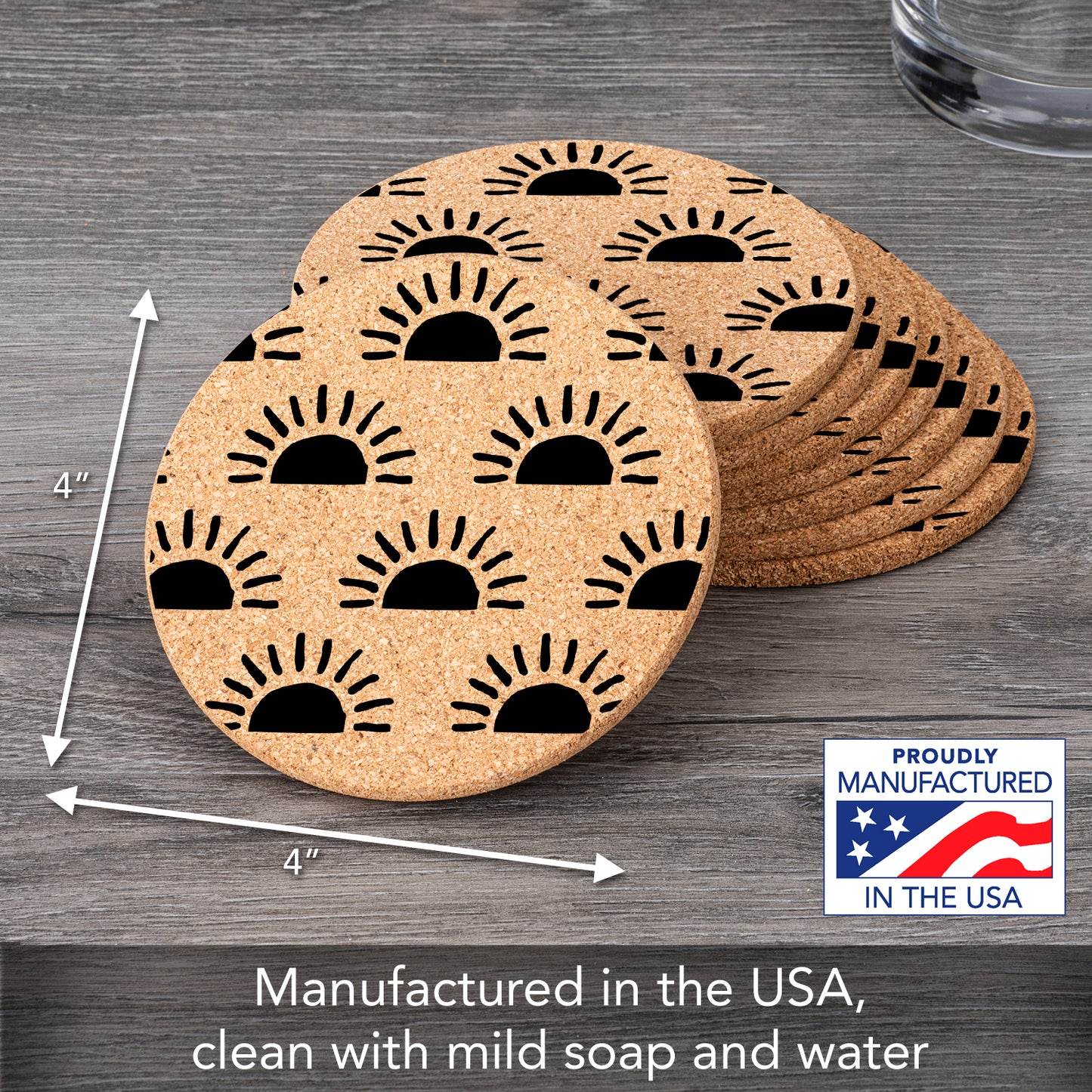Thirstystone Sunrise 8-Pack Thick Natural Cork Coasters Manufactured in The USA Eco-Friendly Absorbent Durable