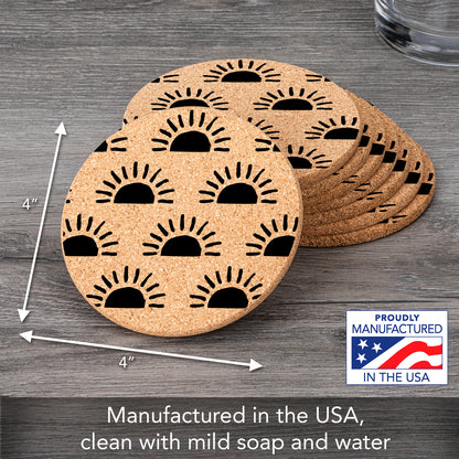 Thirstystone Sunrise 8-Pack Thick Natural Cork Coasters Manufactured in The USA Eco-Friendly Absorbent Durable