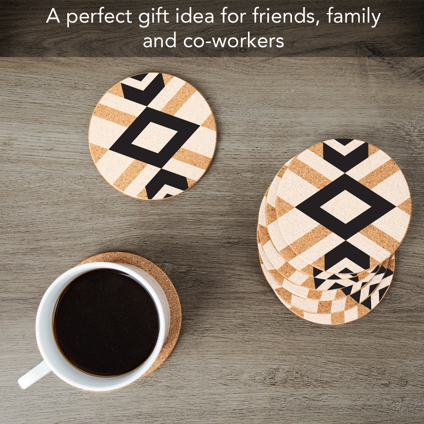 Thirstystone Aztec 8-Pack Thick Natural Cork Coasters Manufactured in The USA Eco-Friendly Absorbent Durable