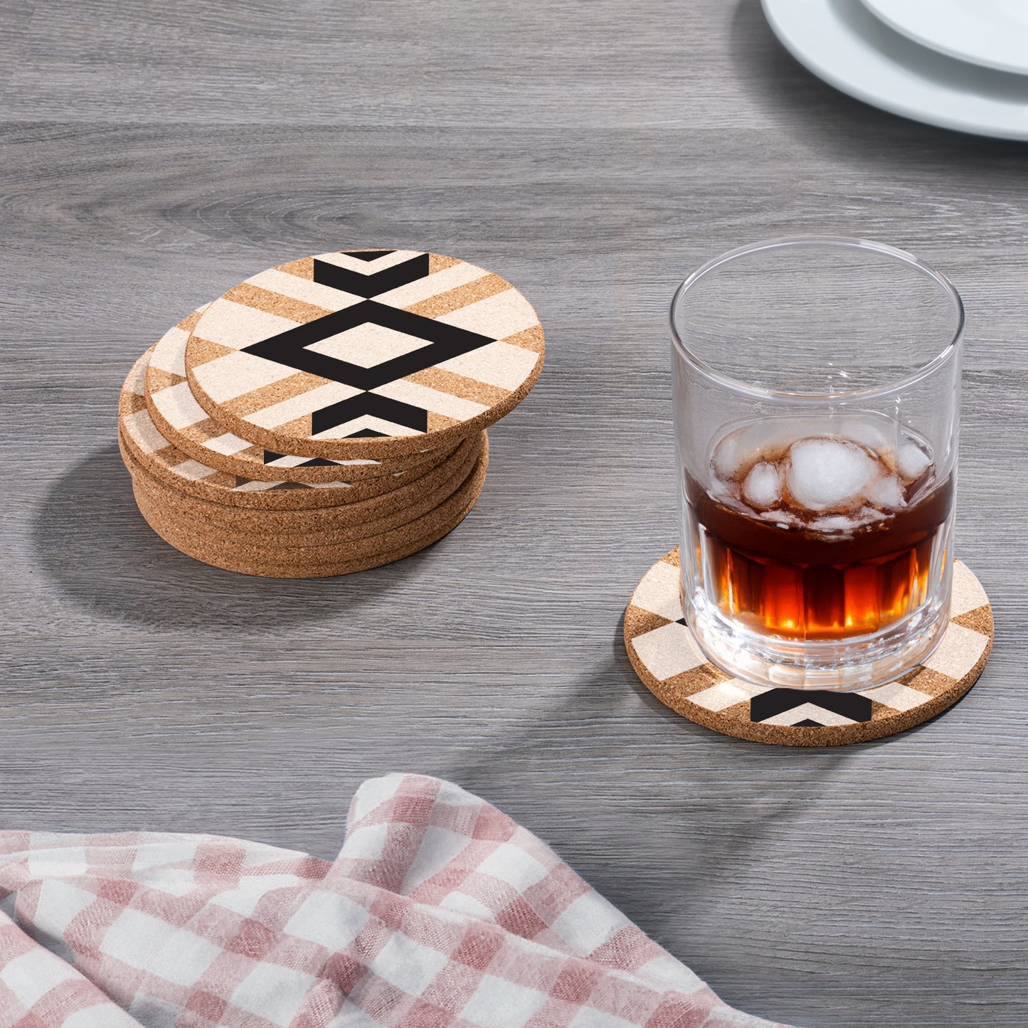 Thirstystone Aztec 8-Pack Thick Natural Cork Coasters Manufactured in The USA Eco-Friendly Absorbent Durable