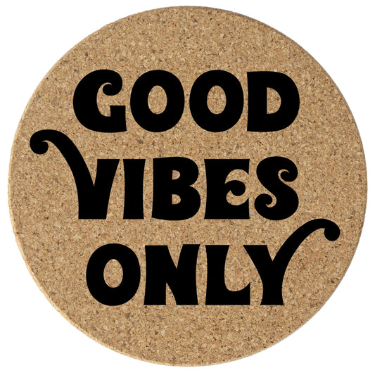 Thirstystone Good Vibes Only 8-Pack Thick Natural Cork Coasters Manufactured in The USA Eco-Friendly Absorbent Durable
