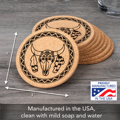 Thirstystone Southwest Print 8-Pack Thick Natural Cork Coasters Manufactured in The USA Eco-Friendly Absorbent Durable