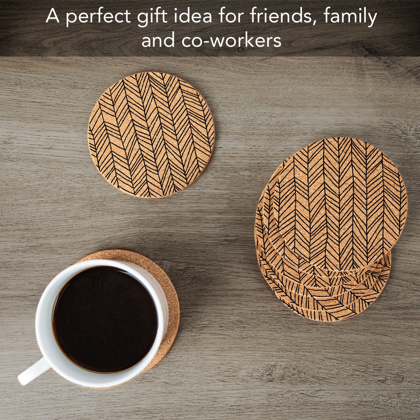 Thirstystone Herringbone 8-Pack Thick Natural Cork Coasters Manufactured in The USA Eco-Friendly Absorbent Durable