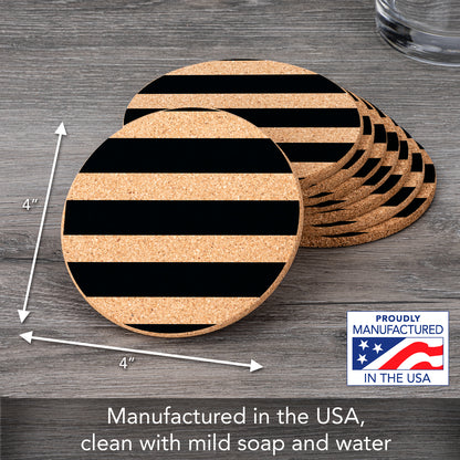 Thirstystone Stripes 8-Pack Thick Natural Cork Coasters Manufactured in The USA Eco-Friendly Absorbent Durable