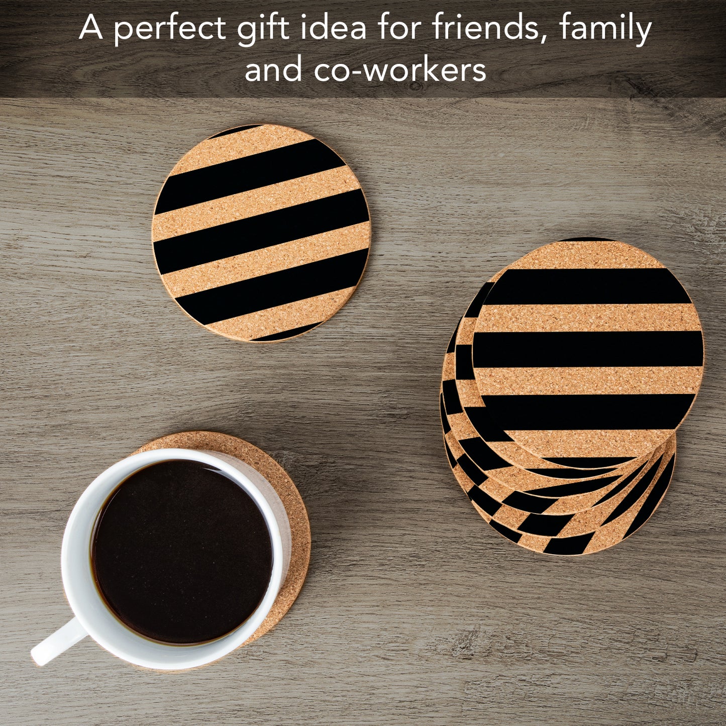 Thirstystone Stripes 8-Pack Thick Natural Cork Coasters Manufactured in The USA Eco-Friendly Absorbent Durable