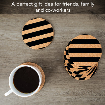 Thirstystone Stripes 8-Pack Thick Natural Cork Coasters Manufactured in The USA Eco-Friendly Absorbent Durable