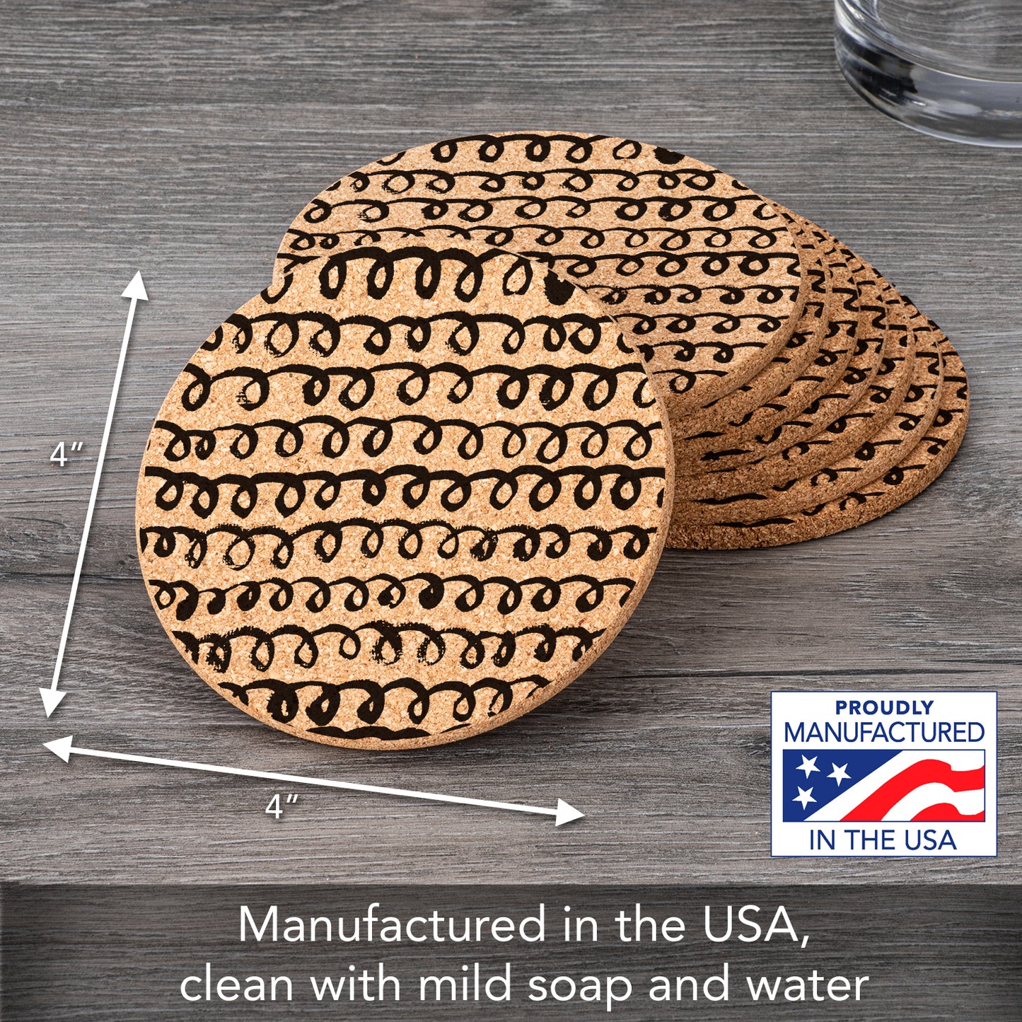 Thirstystone Loops 8-Pack Thick Natural Cork Coasters Manufactured in The USA Eco-Friendly Absorbent Durable