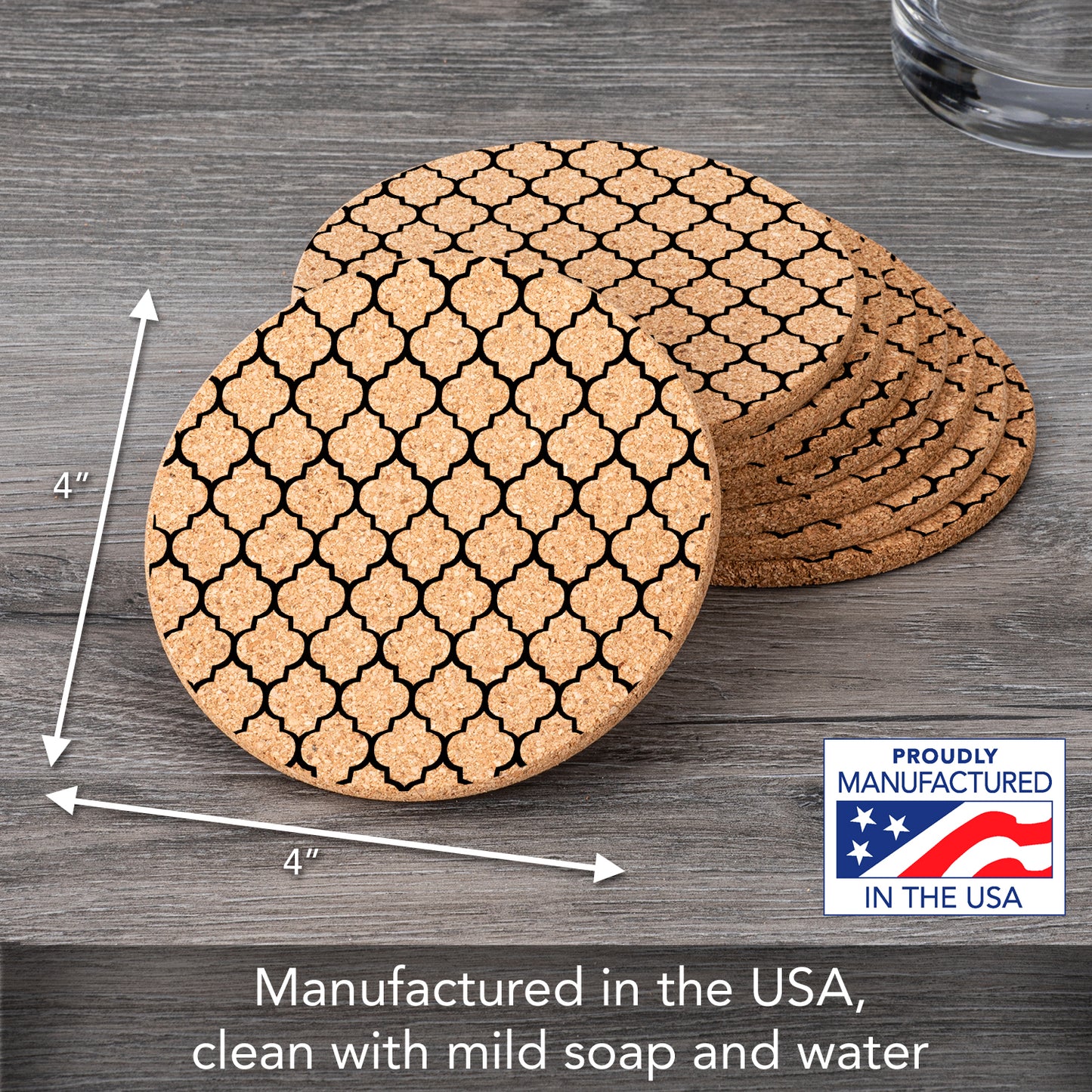 Thirstystone Lattice 8-Pack Thick Natural Cork Coasters Manufactured in The USA Eco-Friendly Absorbent Durable