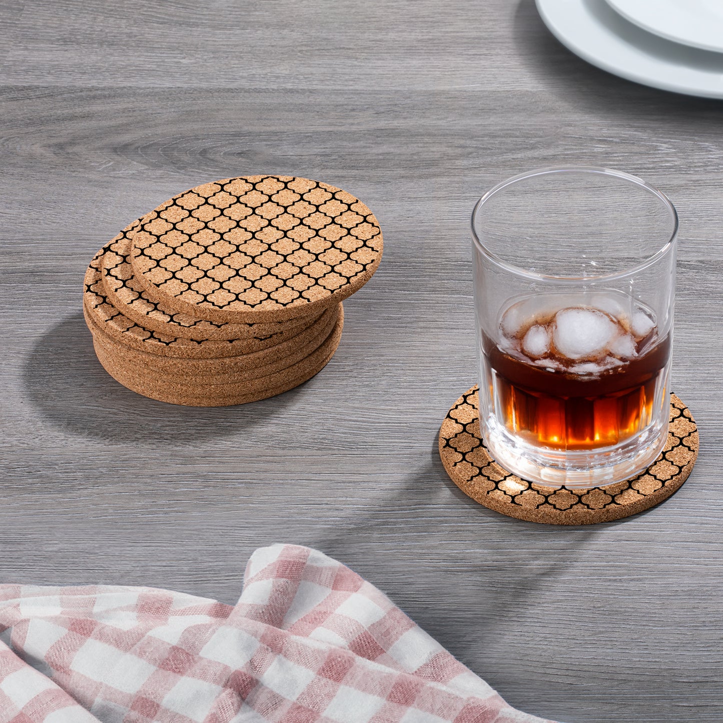 Thirstystone Lattice 8-Pack Thick Natural Cork Coasters Manufactured in The USA Eco-Friendly Absorbent Durable
