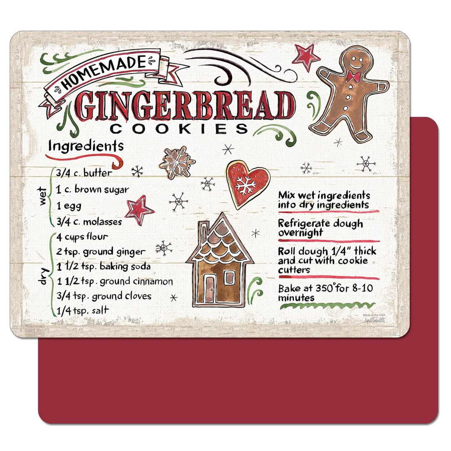 Cut N' Funnel Gingerbread/Dark Red 2 Pack Designer Flexible Plastic Cutting Board Mat with Coordinating Solid Flex Mat 15" x 11.5", Made in the USA, Decorative, Flexible, Easy to Clean