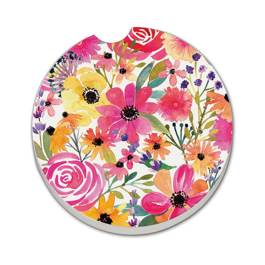 Thirstystone Floral Frenzy Single Absorbent Stone Coaster for Vehicle Cup Holder 2.6” Diameter Manufactured in The USA