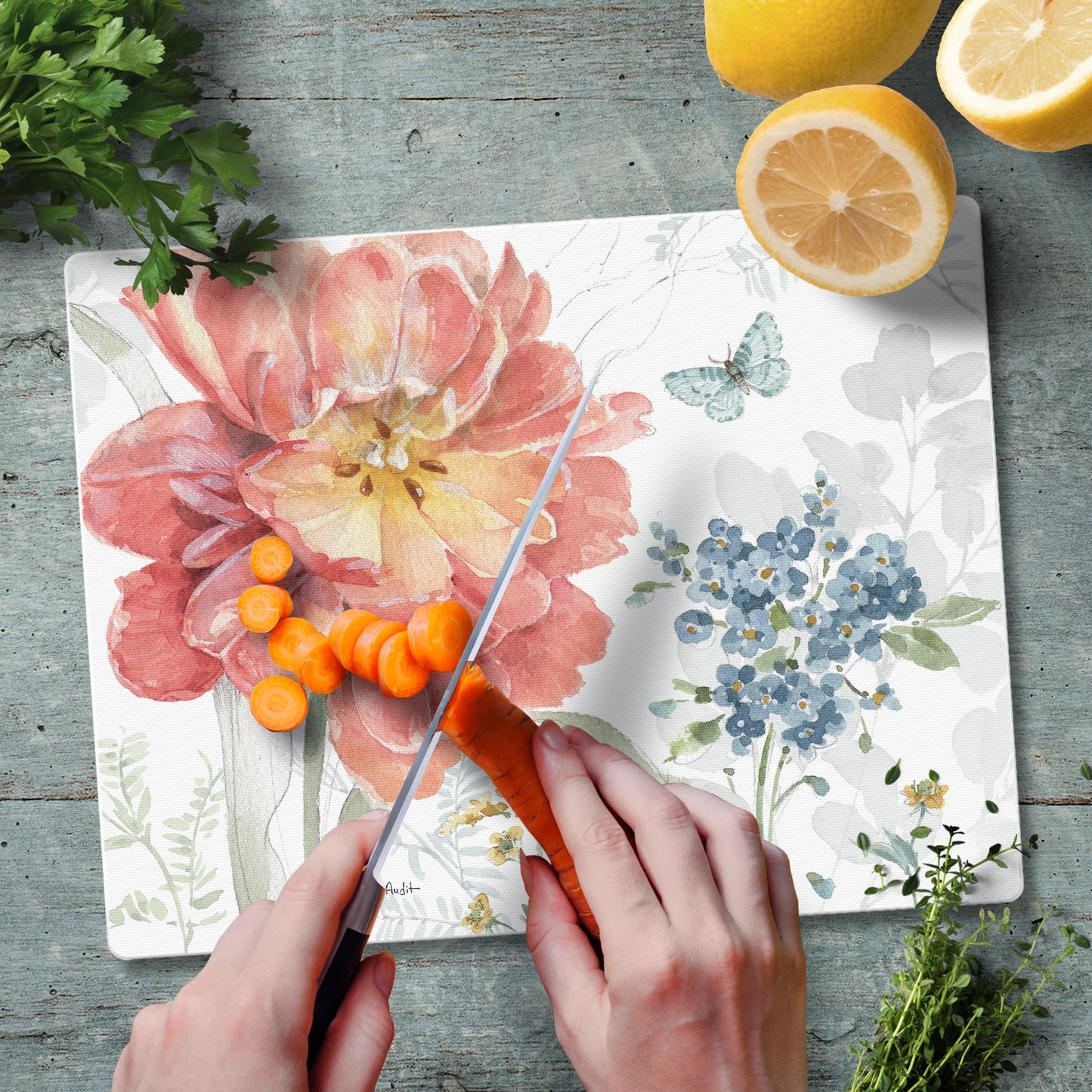 CounterArt Spring Meadow 3mm Tempered Glass Cutting Board 10” x 8” Manufactured in the USA