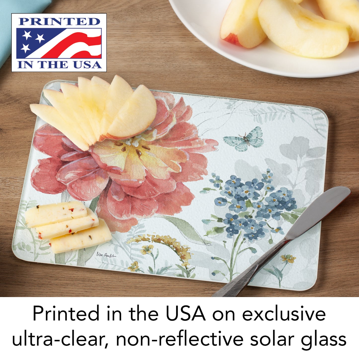 CounterArt Spring Meadow 3mm Tempered Glass Cutting Board 10” x 8” Manufactured in the USA