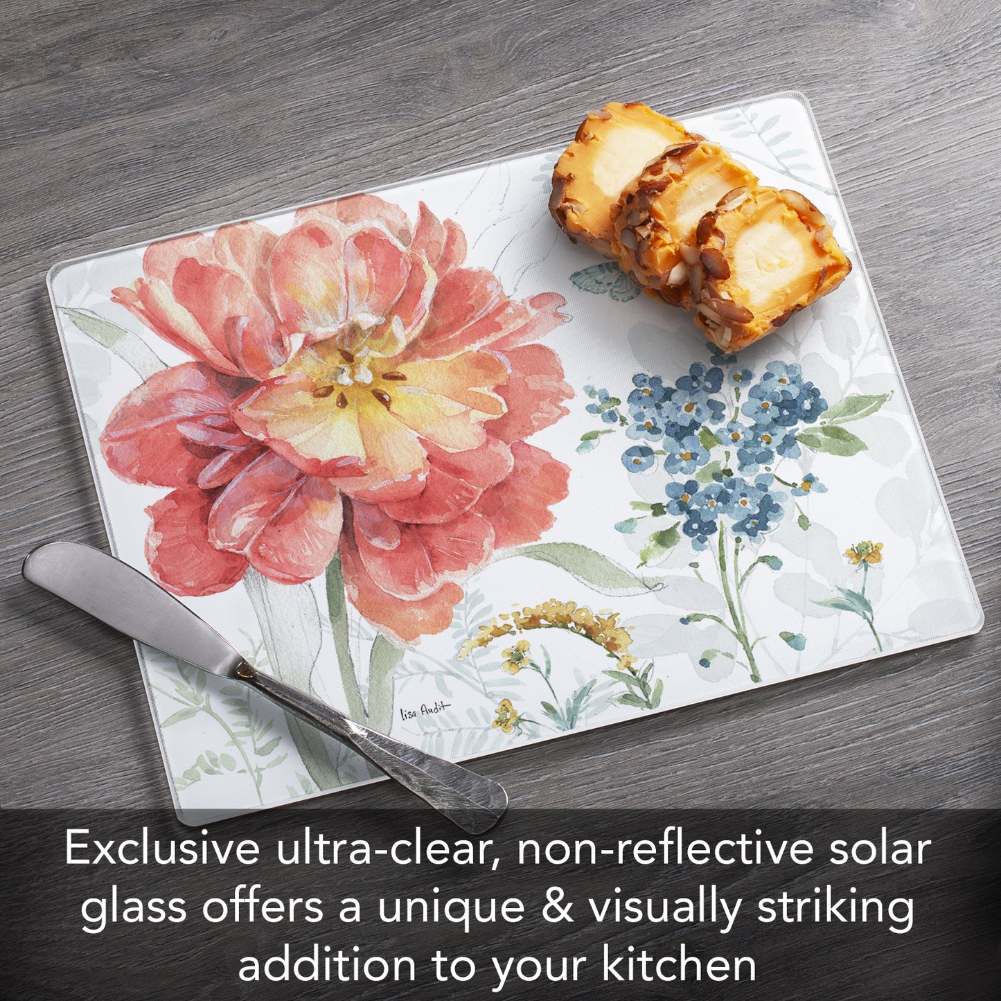 CounterArt Spring Meadow 3mm Tempered Glass Cutting Board 10” x 8” Manufactured in the USA