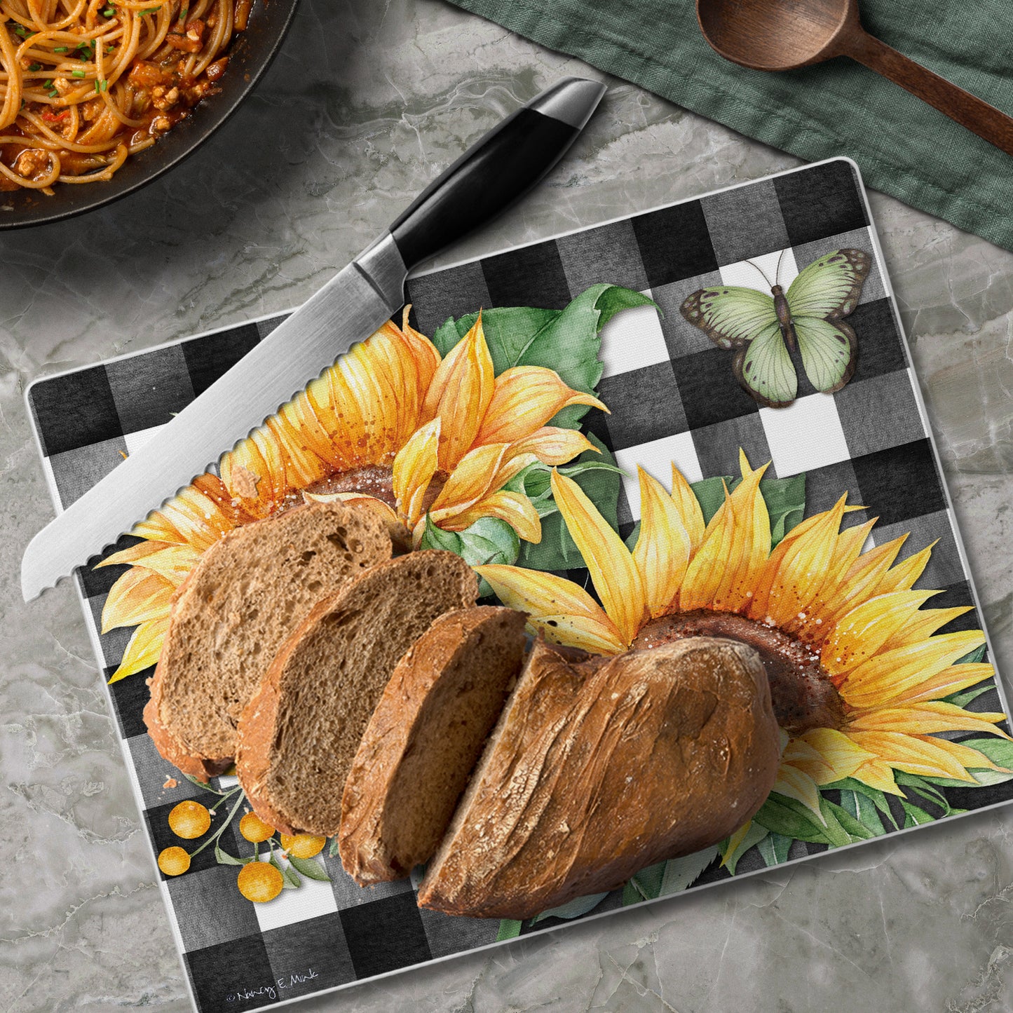 CounterArt Sunflower Fields 3mm Tempered Glass Cutting Board 10” x 8” Manufactured in the USA