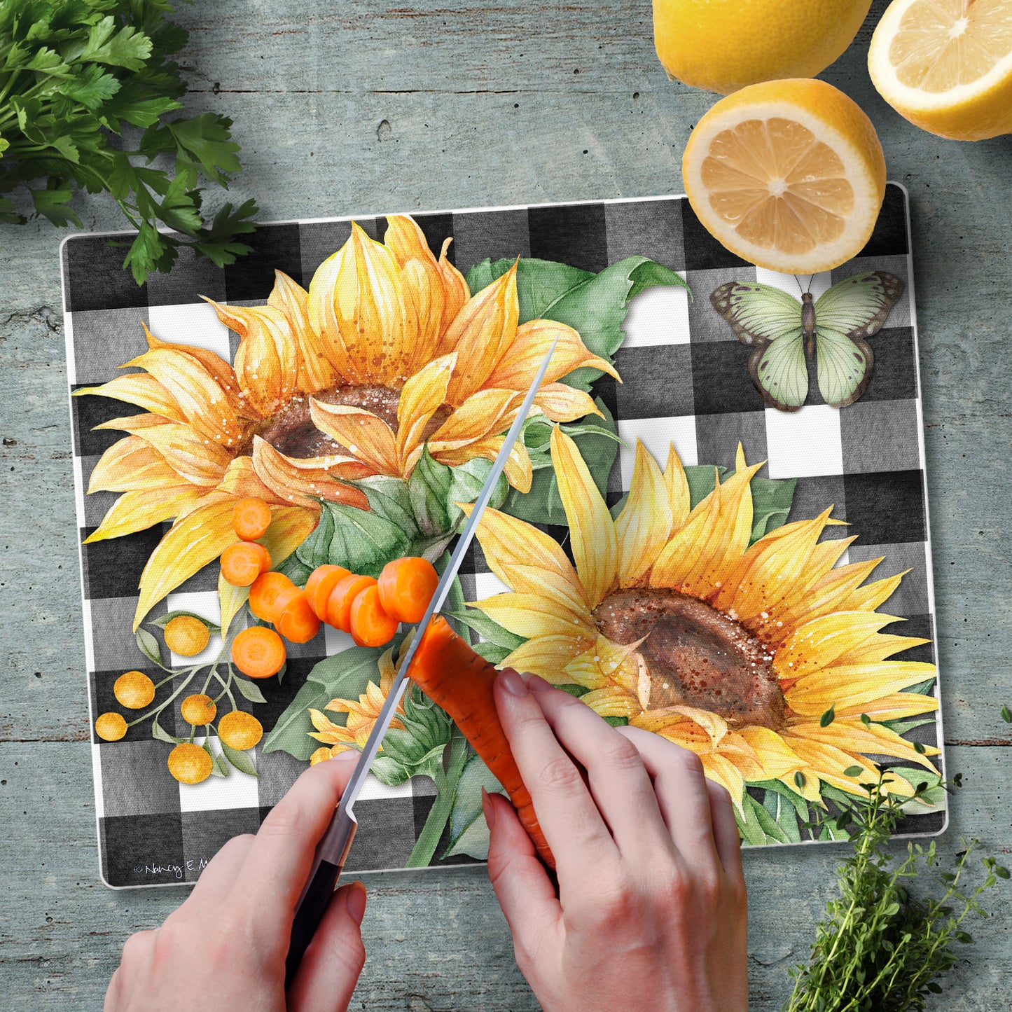 CounterArt Sunflower Fields 3mm Tempered Glass Cutting Board 10” x 8” Manufactured in the USA