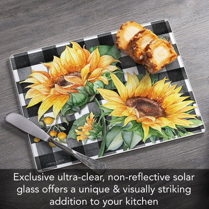 CounterArt Sunflower Fields 3mm Tempered Glass Cutting Board 10” x 8” Manufactured in the USA
