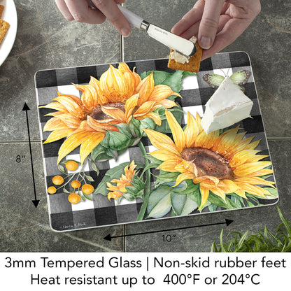 CounterArt Sunflower Fields 3mm Tempered Glass Cutting Board 10” x 8” Manufactured in the USA