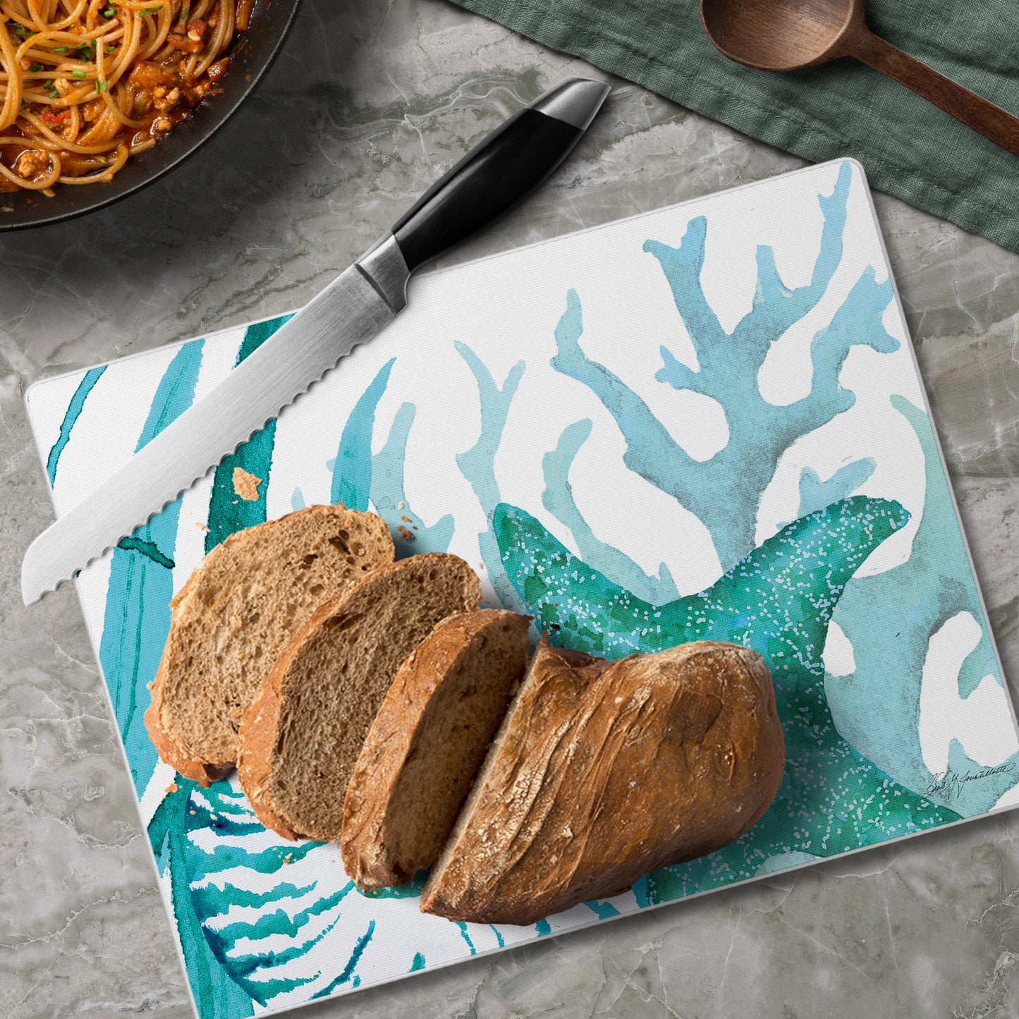CounterArt Coral Life 3mm Tempered Glass Cutting Board 10” x 8” Manufactured in the USA