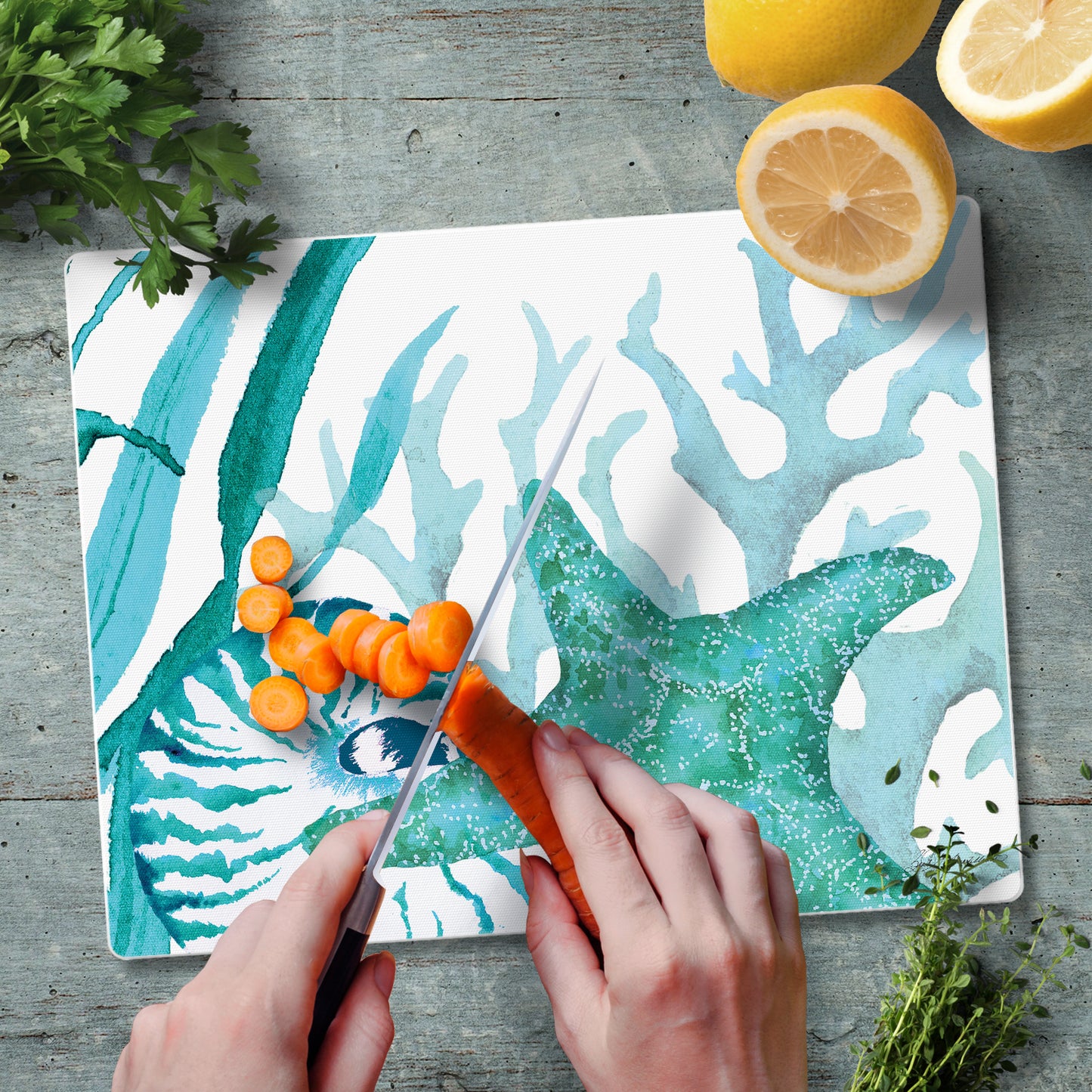 CounterArt Coral Life 3mm Tempered Glass Cutting Board 10” x 8” Manufactured in the USA