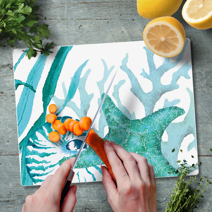 CounterArt Coral Life 3mm Tempered Glass Cutting Board 10” x 8” Manufactured in the USA