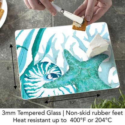 CounterArt Coral Life 3mm Tempered Glass Cutting Board 10” x 8” Manufactured in the USA