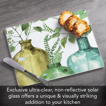 CounterArt Greenery 3mm Tempered Glass Cutting Board 10” x 8” Manufactured in the USA
