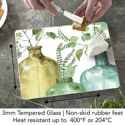 CounterArt Greenery 3mm Tempered Glass Cutting Board 10” x 8” Manufactured in the USA