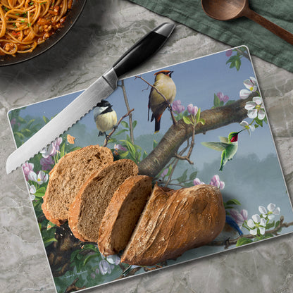 CounterArt Beautiful Songbirds 3mm Tempered Glass Cutting Board 10” x 8” Manufactured in the USA