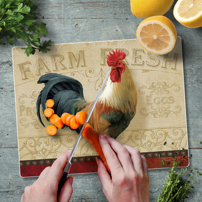 CounterArt Farm Fresh Rooster 3mm Tempered Glass Cutting Board 10” x 8” Manufactured in the USA