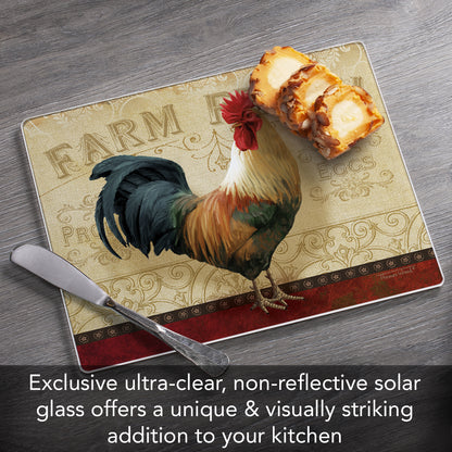 CounterArt Farm Fresh Rooster 3mm Tempered Glass Cutting Board 10” x 8” Manufactured in the USA