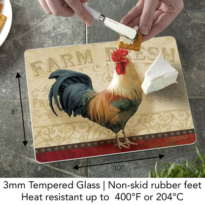 CounterArt Farm Fresh Rooster 3mm Tempered Glass Cutting Board 10” x 8” Manufactured in the USA