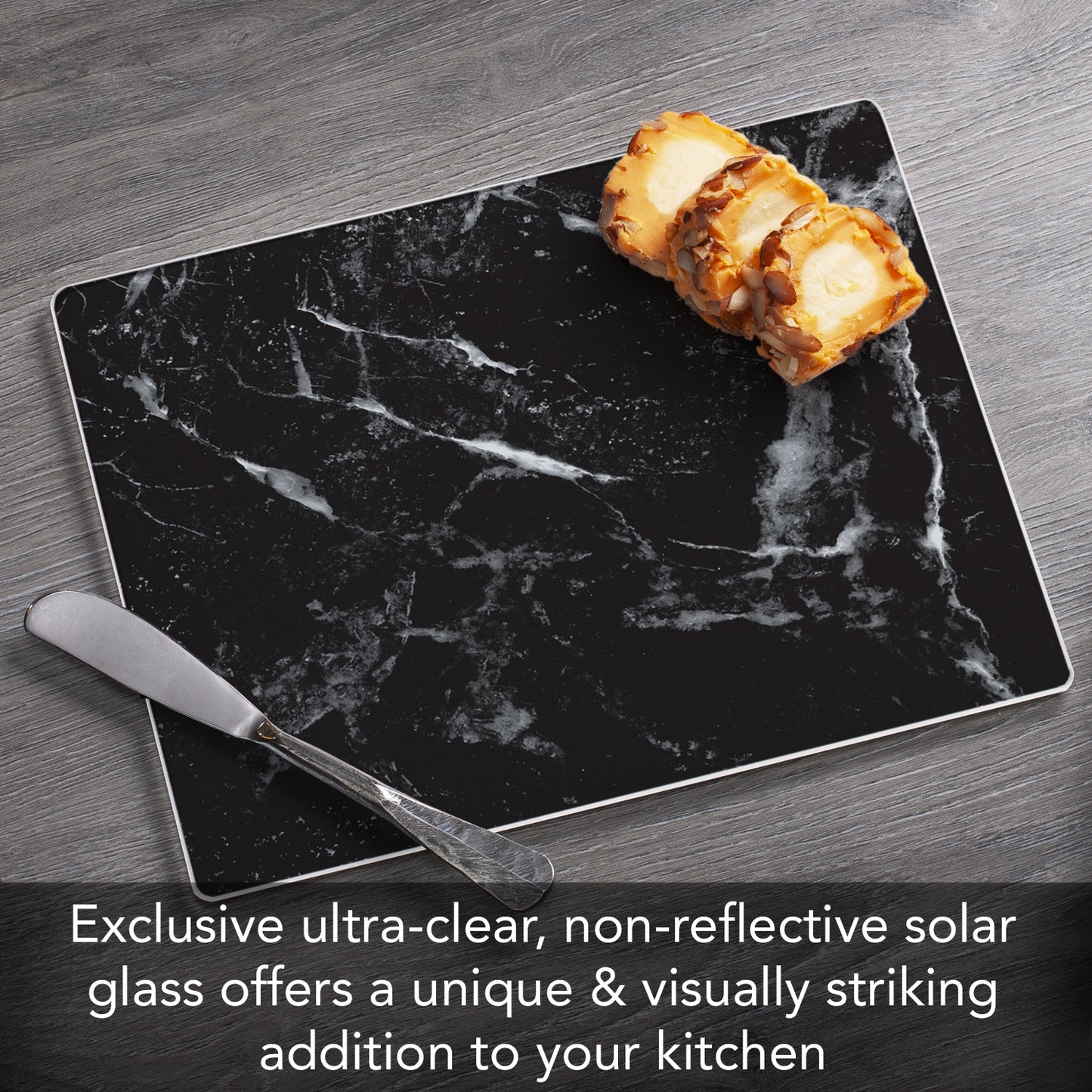 CounterArt Black Marble Design 3mm Tempered Glass Cutting Board 10” x 8” Manufactured in the USA