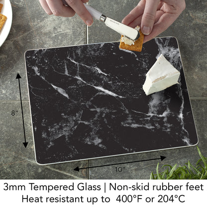 CounterArt Black Marble Design 3mm Tempered Glass Cutting Board 10” x 8” Manufactured in the USA