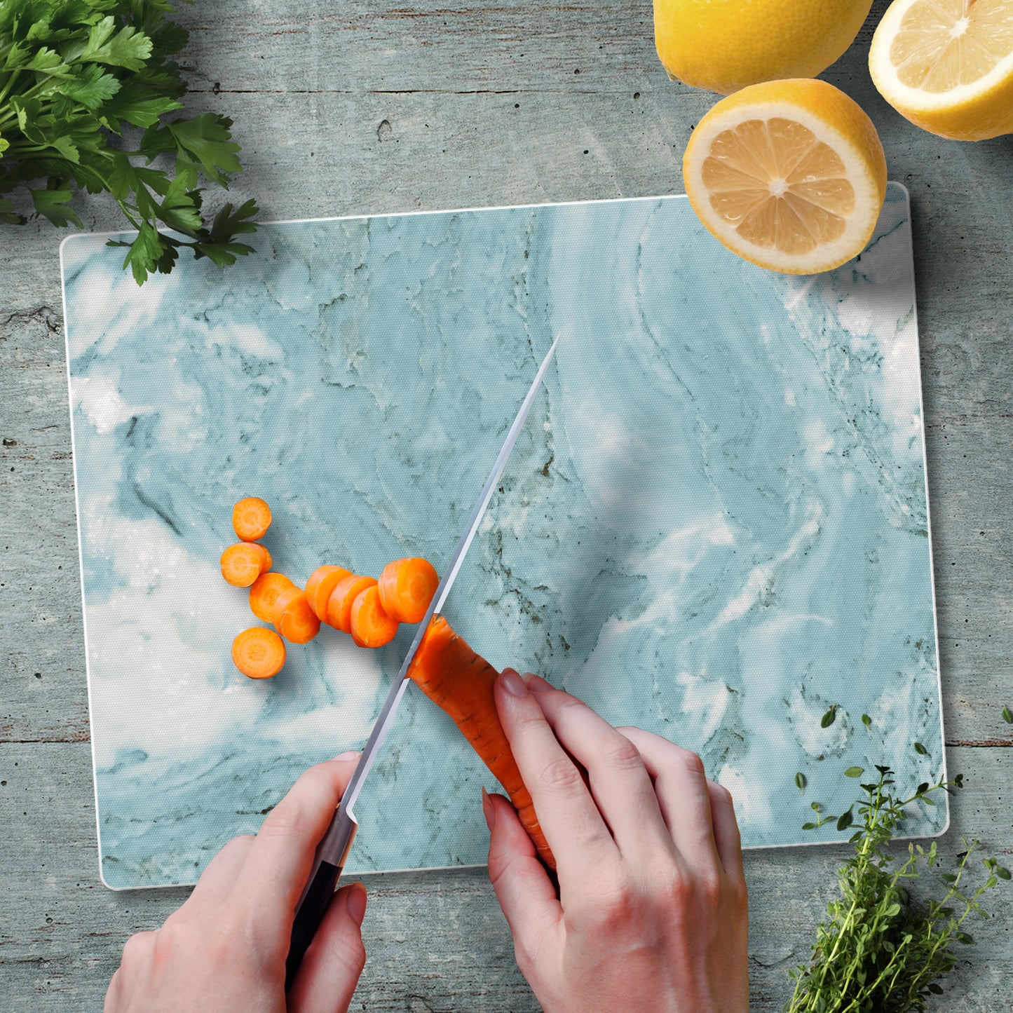 CounterArt Teal Quartz Design 3mm Tempered Glass Cutting Board 10” x 8” Manufactured in the USA