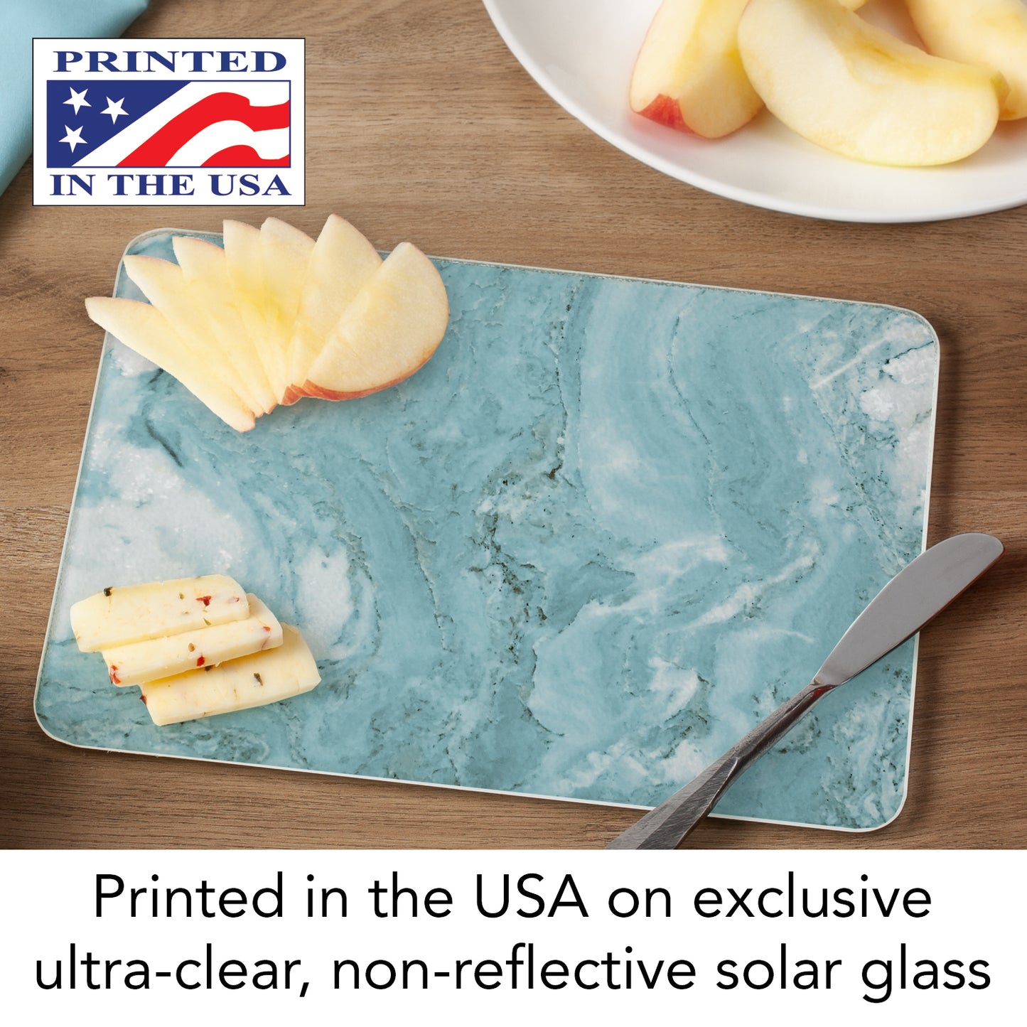 CounterArt Teal Quartz Design 3mm Tempered Glass Cutting Board 10” x 8” Manufactured in the USA