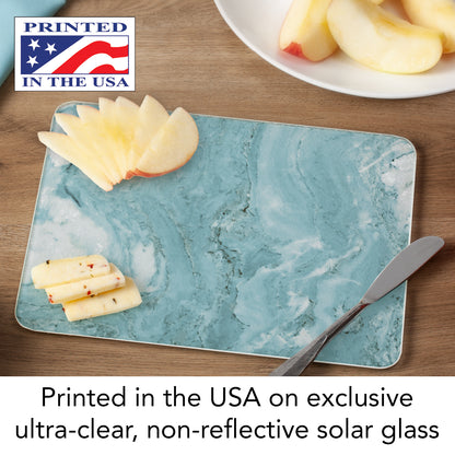 CounterArt Teal Quartz Design 3mm Tempered Glass Cutting Board 10” x 8” Manufactured in the USA