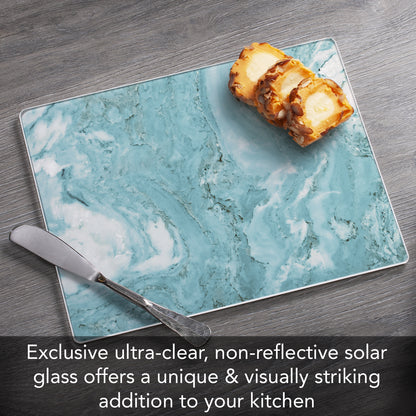 CounterArt Teal Quartz Design 3mm Tempered Glass Cutting Board 10” x 8” Manufactured in the USA